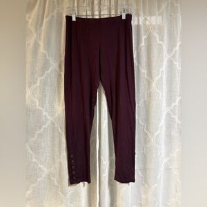 Comfy USA Pants L Purple Burgundy Button Leggings Elastic Waist Stretch Women’s